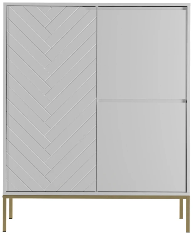 Komoda wysoka Aspen VII 102 cm trzydrzwiowa z frezowanym frontem do salonu biały/złoty