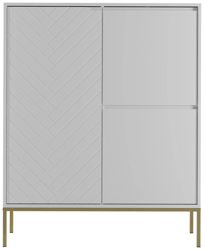 Komoda wysoka Aspen VII 102 cm trzydrzwiowa z frezowanym frontem do salonu biały/złoty