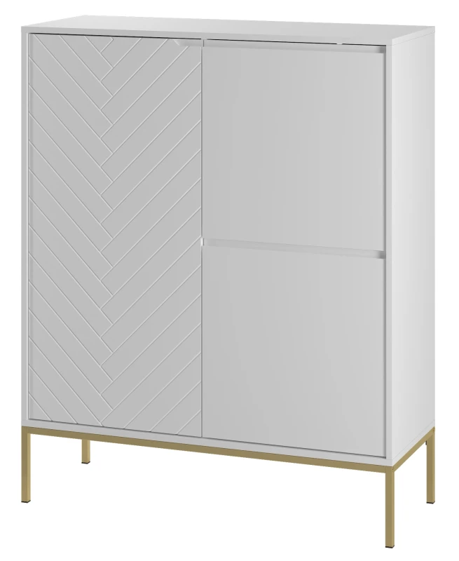 Komoda wysoka Aspen VII 102 cm trzydrzwiowa z frezowanym frontem do salonu biały/złoty