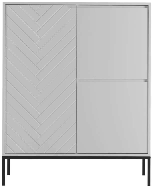 Komoda wysoka Aspen VII 102 cm trzydrzwiowa z frezowanym frontem do salonu biały/czarny