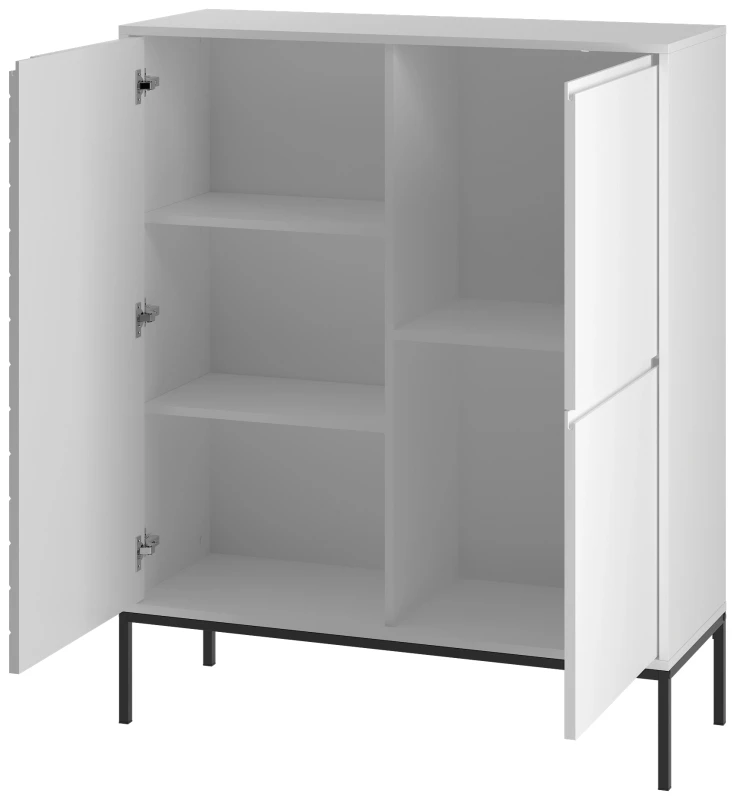 Komoda wysoka Aspen VII 102 cm trzydrzwiowa z frezowanym frontem do salonu biały/czarny