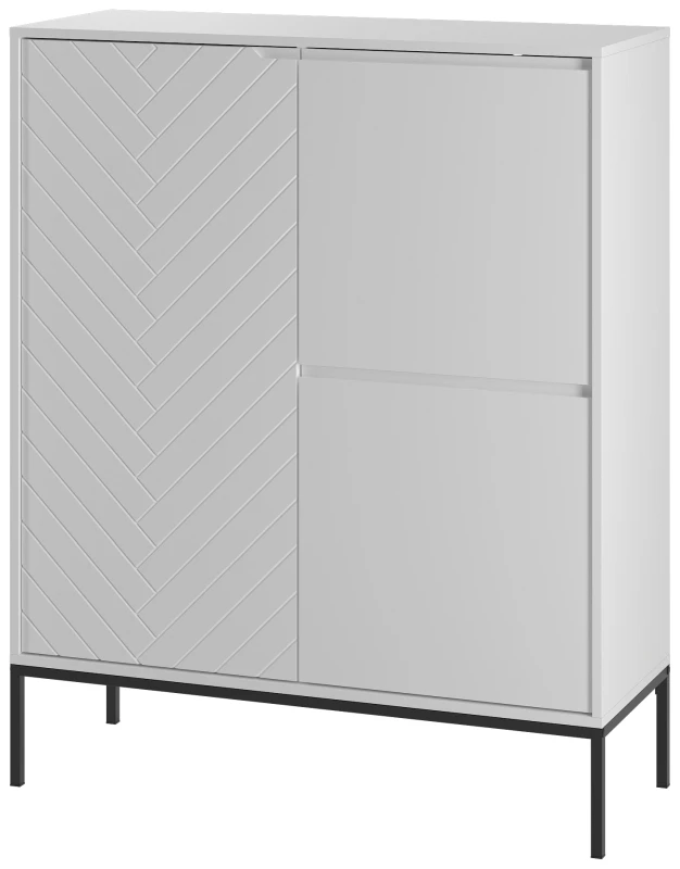 Komoda wysoka Aspen VII 102 cm trzydrzwiowa z frezowanym frontem do salonu biały/czarny