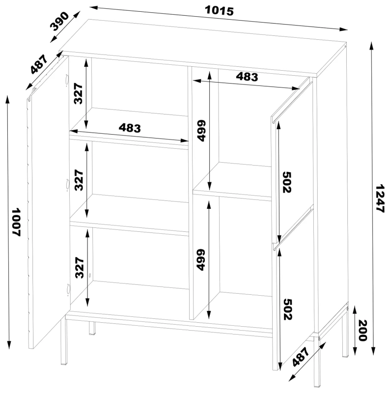Komoda wysoka Aspen VII 102 cm trzydrzwiowa z frezowanym frontem do salonu - wymiary
