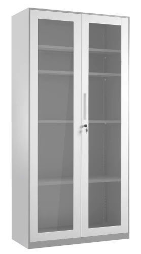 Szafa metalowa XD-027 ze szklanymi frontami zamykana na klucz Szara