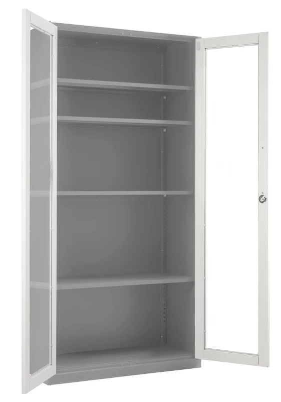 Szafa metalowa XD-027 ze szklanymi frontami zamykana na klucz Szara