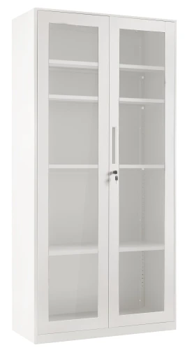 Szafa metalowa XD-027 ze szklanymi frontami zamykana na klucz Biała