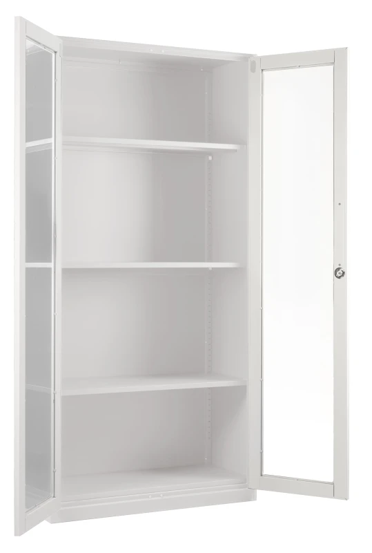 Szafa metalowa XD-027 ze szklanymi frontami zamykana na klucz Biała