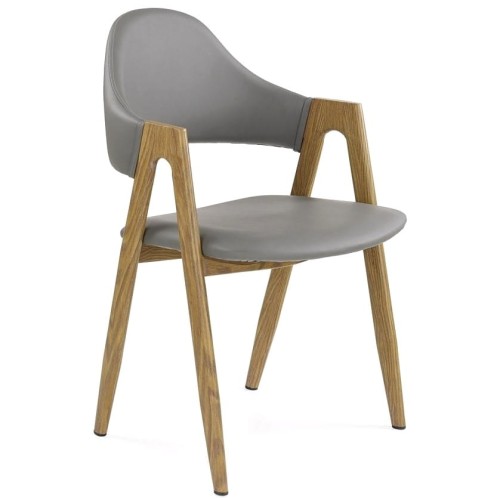 Krzesło K247 eco skóra do jadalni popielaty/ dąb miodowy