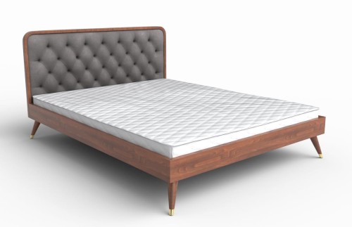 Łóżko podwójne Cassidy 160x200 cm tapicerowane popielaty/orzech