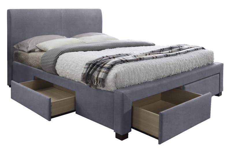 Łóżko Modena 3 160x200cm tapicerowane z szufladami popielaty