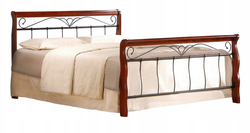 Łóżko drewniane Veronica 160x200 cm podwójne do sypialni czereśnia antyczna/czarny