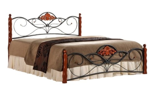 Łóżko drewniane Valentina 160x200 cm podwójne do sypialni czereśnia antyczna/czarny