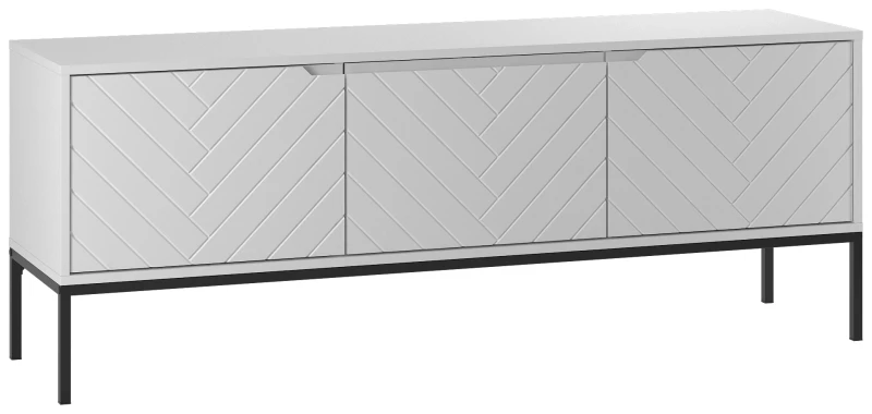 Szafka RTV Aspen I 150 cm trzydrzwiowa na metalowych nóżkach do salonu biały mat/czarny