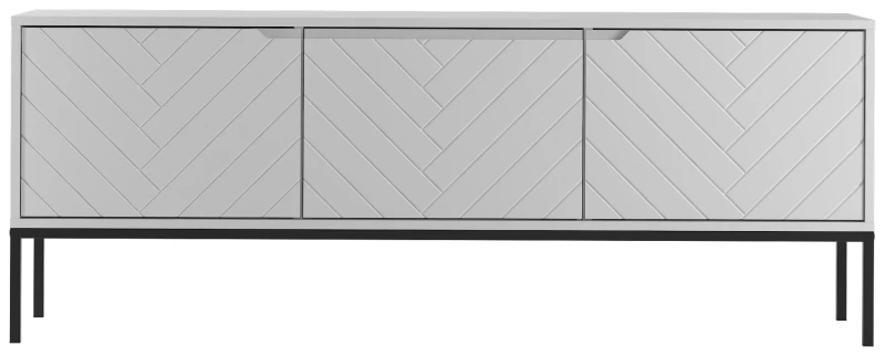 Szafka RTV Aspen I 150 cm trzydrzwiowa na metalowych nóżkach do salonu biały mat/czarny