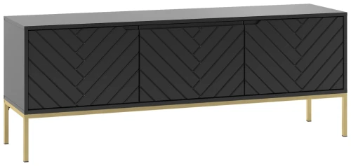 Szafka RTV Aspen I 150 cm trzydrzwiowa na metalowych nóżkach do salonu czarna