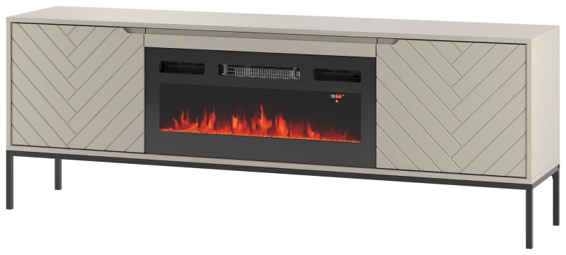 Szafka RTV Aspen II 180 cm dwudrzwiowa z kominkiem elektrycznym do salonu kaszmirowa