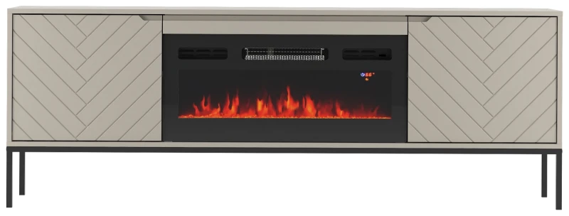 Szafka RTV Aspen II 180 cm dwudrzwiowa z kominkiem elektrycznym do salonu kaszmirowa