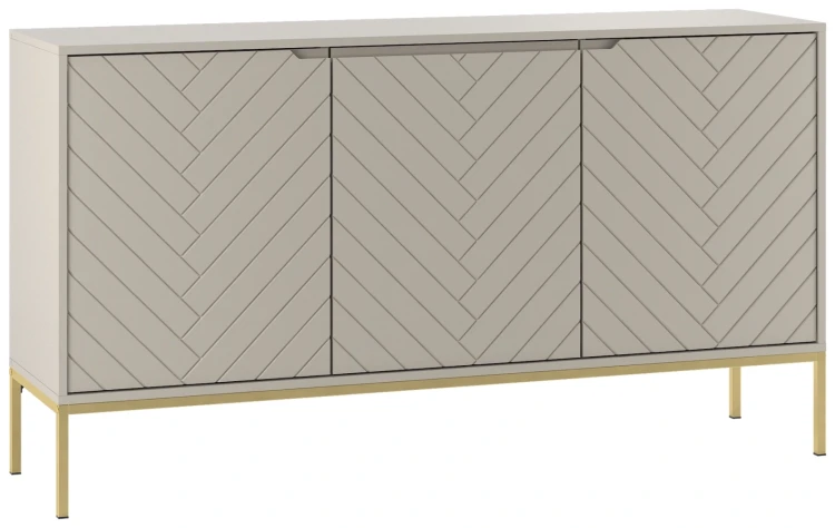 Komoda Aspen III 150 cm trzydrzwiowa z frezowanymi frontami do salonu cashmere/złoty