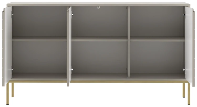 Komoda Aspen III 150 cm trzydrzwiowa z frezowanymi frontami do salonu cashmere/złoty
