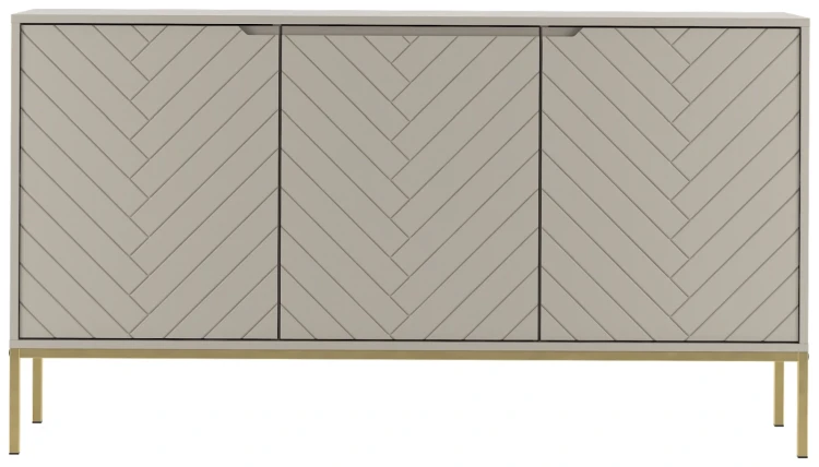 Komoda Aspen III 150 cm trzydrzwiowa z frezowanymi frontami do salonu cashmere/złoty
