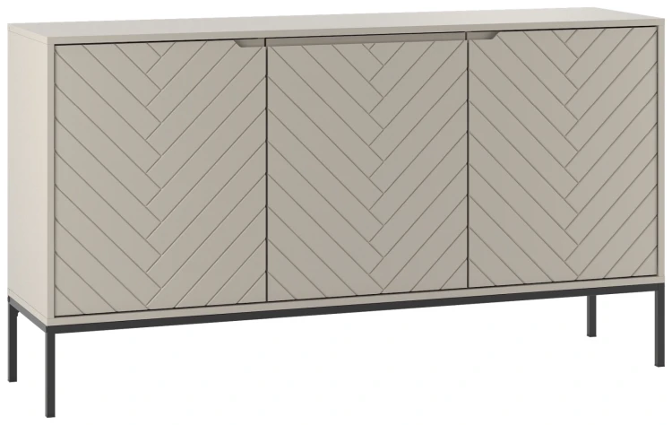 Komoda Aspen III 150 cm trzydrzwiowa z frezowanymi frontami do salonu cashmere/czarny