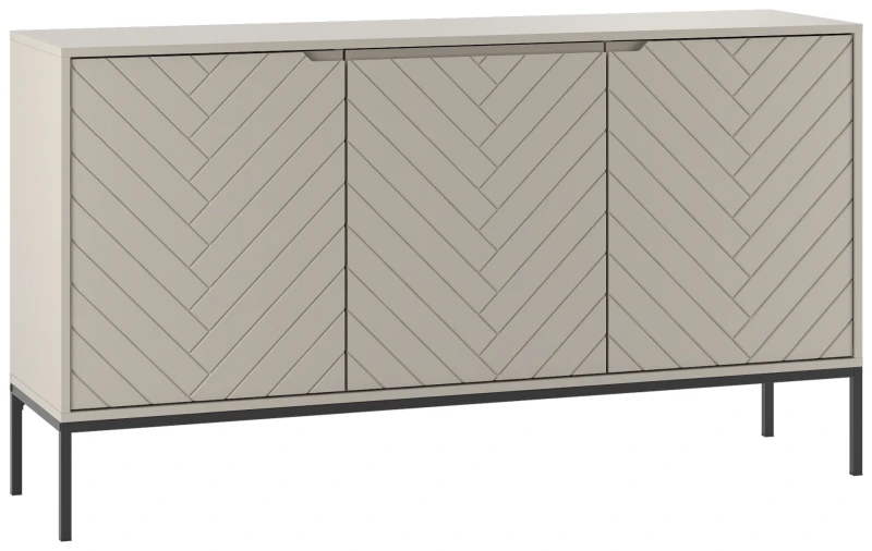 Komoda Aspen III 150 cm trzydrzwiowa z frezowanymi frontami do salonu cashmere/czarny