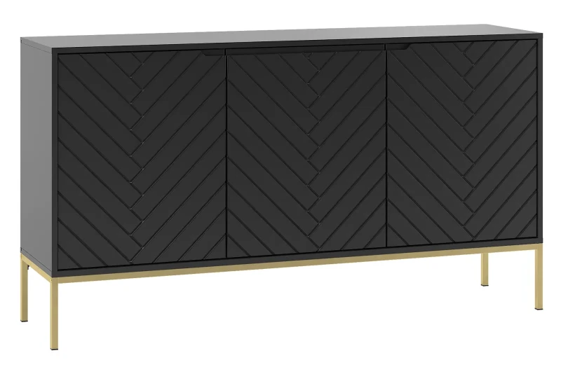 Komoda Aspen III 150 cm trzydrzwiowa z frezowanymi frontami do salonu czarny/złoty
