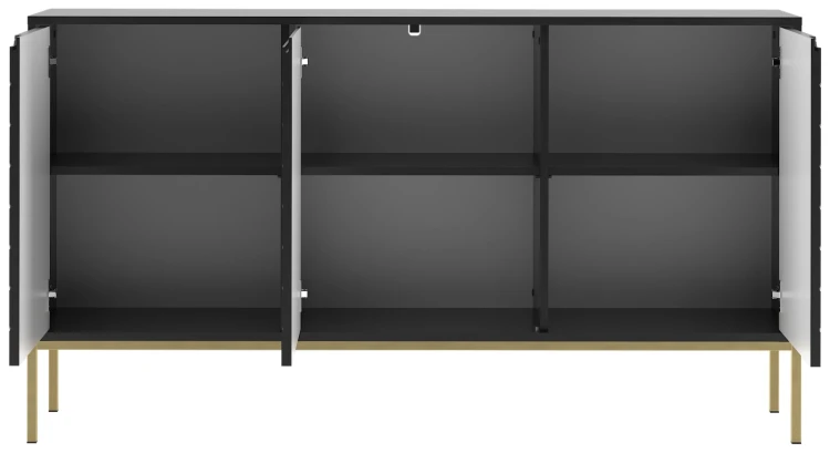 Komoda Aspen III 150 cm trzydrzwiowa z frezowanymi frontami do salonu czarny/złoty