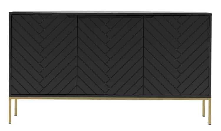 Komoda Aspen III 150 cm trzydrzwiowa z frezowanymi frontami do salonu czarny/złoty