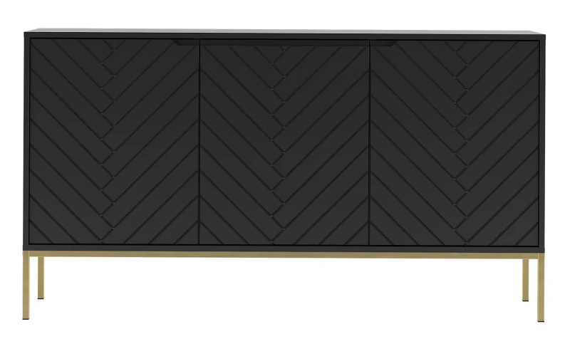 Komoda Aspen III 150 cm trzydrzwiowa z frezowanymi frontami do salonu czarny/złoty
