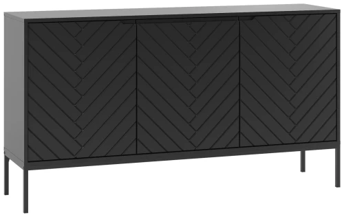 Komoda Aspen III 150 cm trzydrzwiowa z frezowanymi frontami do salonu czarny/czarny