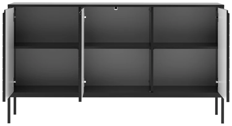 Komoda Aspen III 150 cm trzydrzwiowa z frezowanymi frontami do salonu czarny/czarny