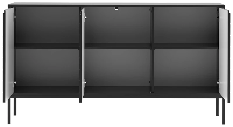 Komoda Aspen III 150 cm trzydrzwiowa z frezowanymi frontami do salonu czarny/czarny