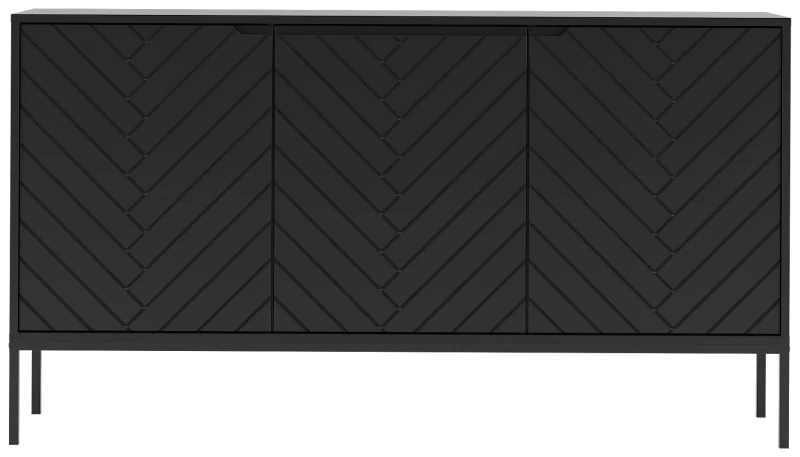 Komoda Aspen III 150 cm trzydrzwiowa z frezowanymi frontami do salonu czarny/czarny
