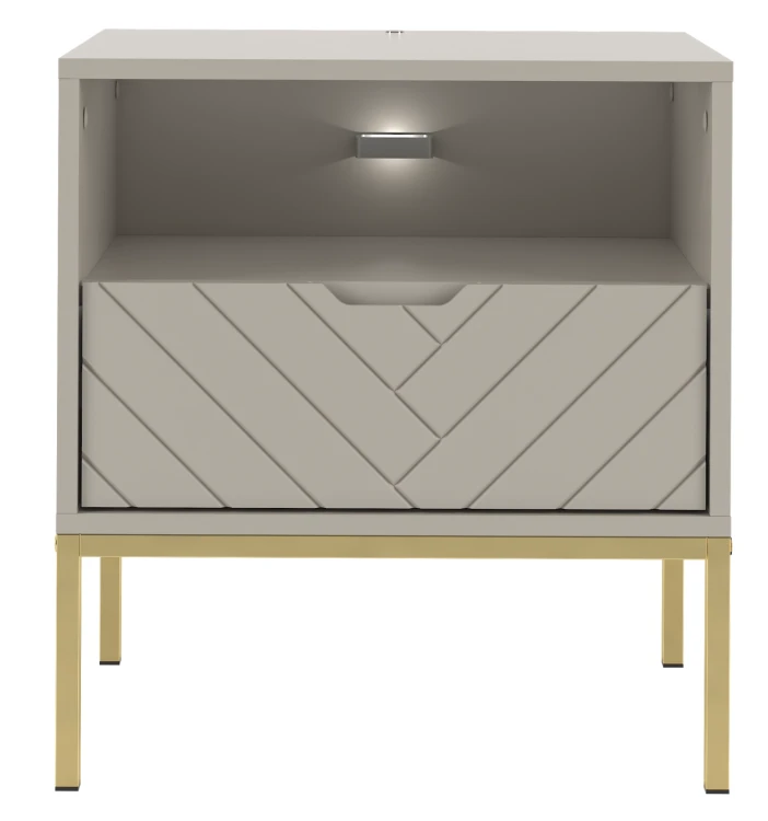 Szafka nocna Aspen IV 53 cm z szufladą i oświetleniem LED do sypialni cashmere/złoty