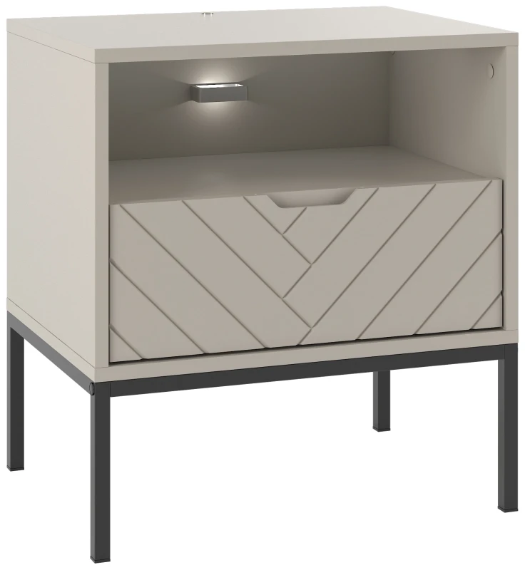 Szafka nocna Aspen IV 53 cm z szufladą i oświetleniem LED do sypialni cashmere/czarny