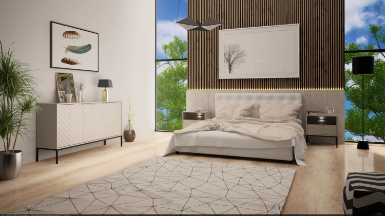 Szafka nocna Aspen IV 53 cm z szufladą i oświetleniem LED do sypialni cashmere/czarny