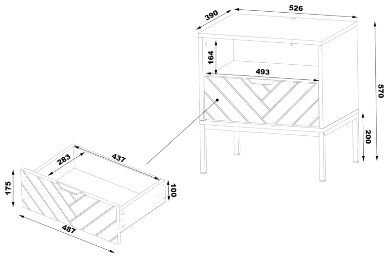 Szafka nocna Aspen IV 53 cm z szufladą i oświetleniem LED do sypialni - wymiary