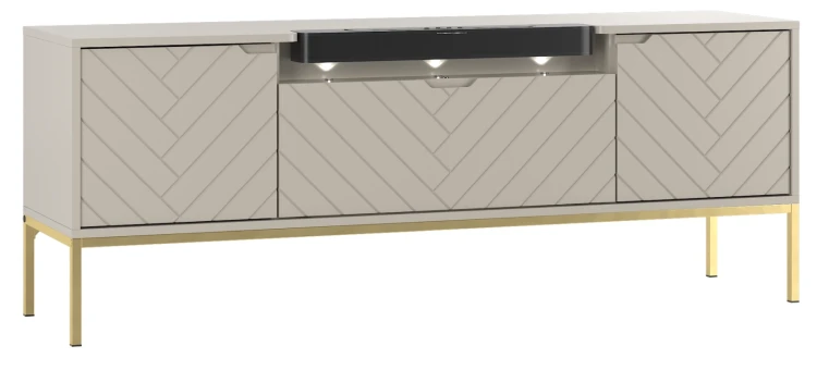 Szafka RTV Aspen VI 150 cm trzydrzwiowa z głośnikiem JBL do salonu  cashmere/złoty
