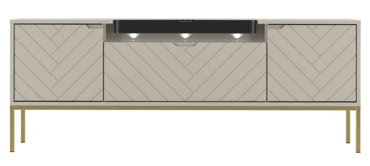 Szafka RTV Aspen VI 150 cm trzydrzwiowa z głośnikiem JBL do salonu  cashmere/złoty