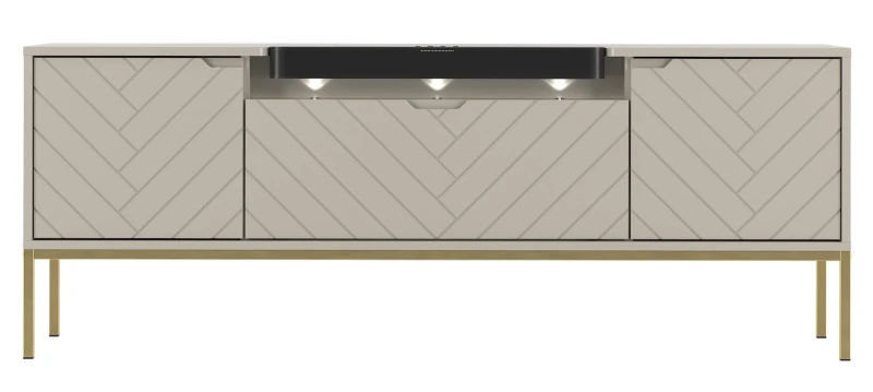 Szafka RTV Aspen VI 150 cm trzydrzwiowa z głośnikiem JBL do salonu  cashmere/złoty