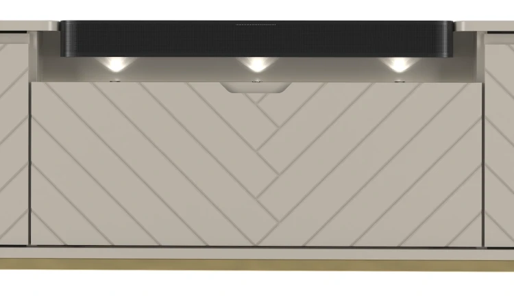 Szafka RTV Aspen VI 150 cm trzydrzwiowa z głośnikiem JBL do salonu  cashmere/złoty