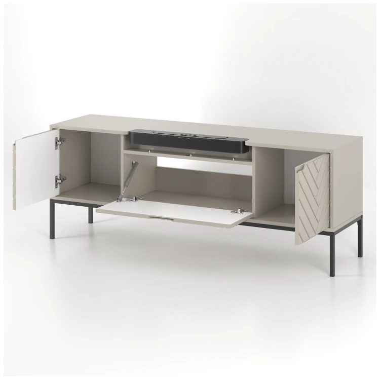 Szafka RTV Aspen VI 150 cm trzydrzwiowa z głośnikiem JBL do salonu cashmere/czarny