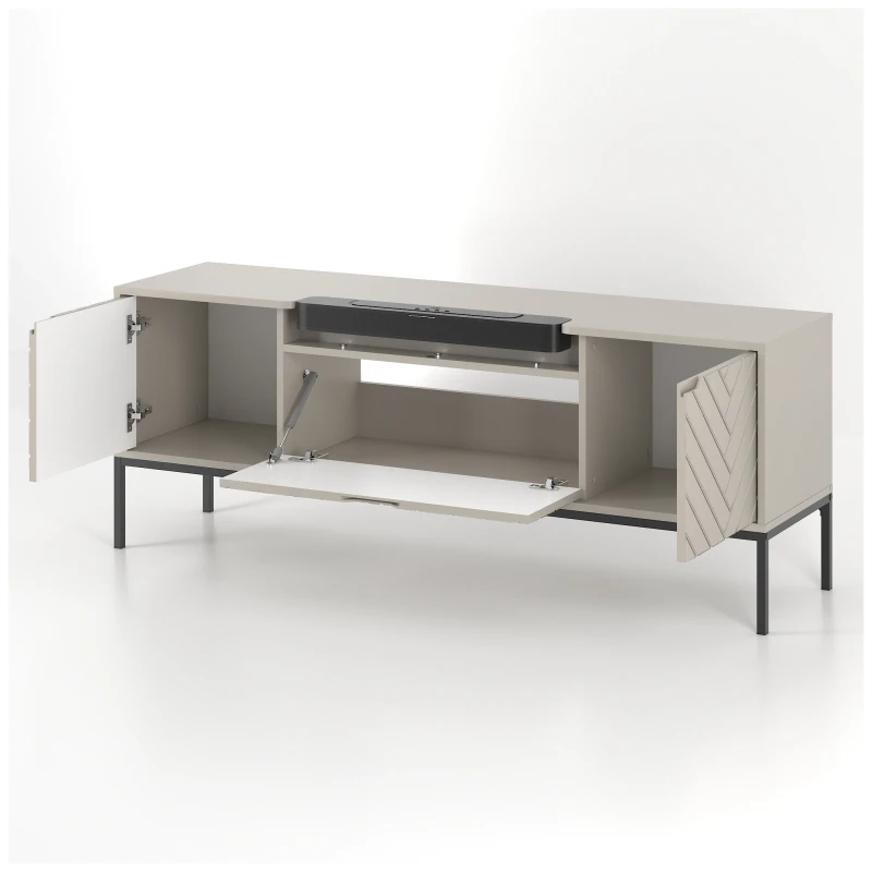 Szafka RTV Aspen VI 150 cm trzydrzwiowa z głośnikiem JBL do salonu cashmere/czarny