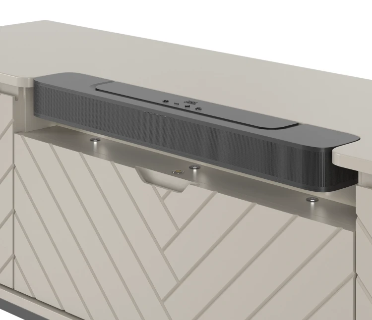Szafka RTV Aspen VI 150 cm trzydrzwiowa z głośnikiem JBL do salonu cashmere/czarny