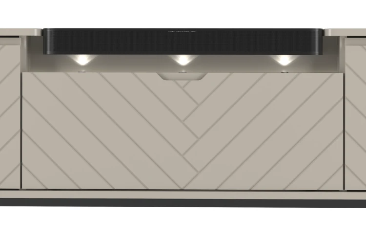 Szafka RTV Aspen VI 150 cm trzydrzwiowa z głośnikiem JBL do salonu cashmere/czarny