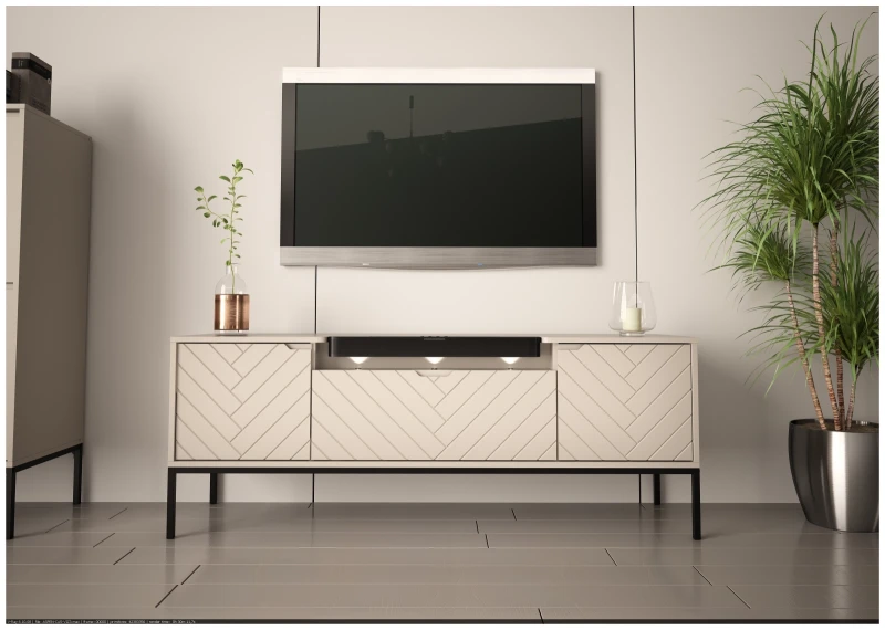 Szafka RTV Aspen VI 150 cm trzydrzwiowa z głośnikiem JBL do salonu cashmere/czarny