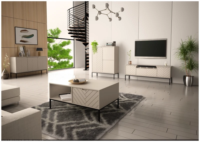 Szafka RTV Aspen VI 150 cm trzydrzwiowa z głośnikiem JBL do salonu cashmere/czarny