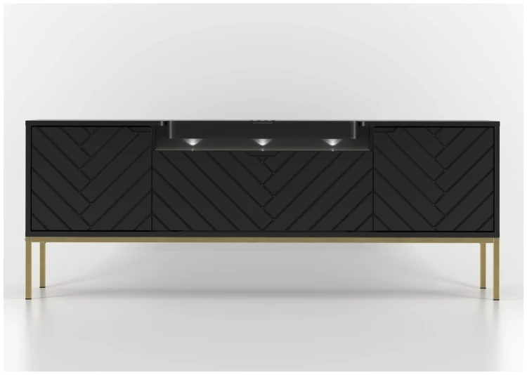 Szafka RTV Aspen VI 150 cm trzydrzwiowa z głośnikiem JBL do salonu czarny/złoty