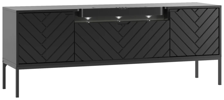 Szafka RTV Aspen VI 150 cm trzydrzwiowa z głośnikiem JBL do salonu czarny/czarny